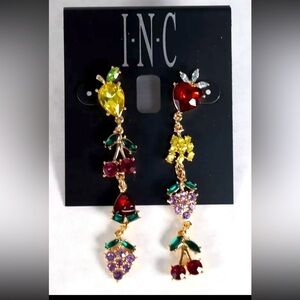 INC Multicolor Crystal Fruit Drop Earrings Gold Tone